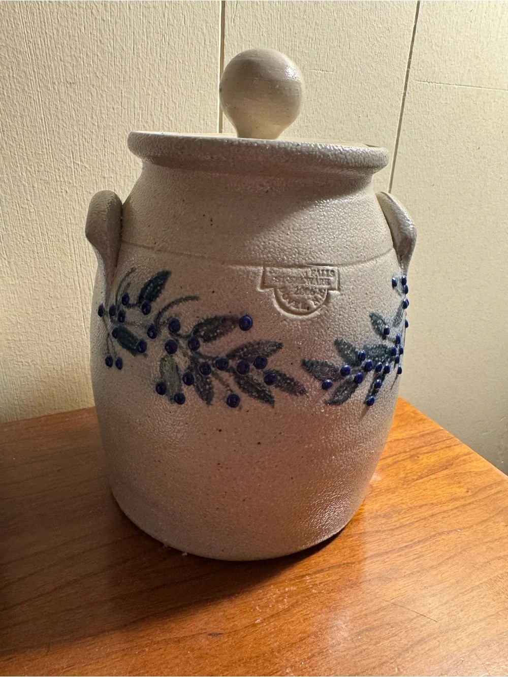 Salmon Falls Stoneware 8” Canister Blueberry with Green Vine